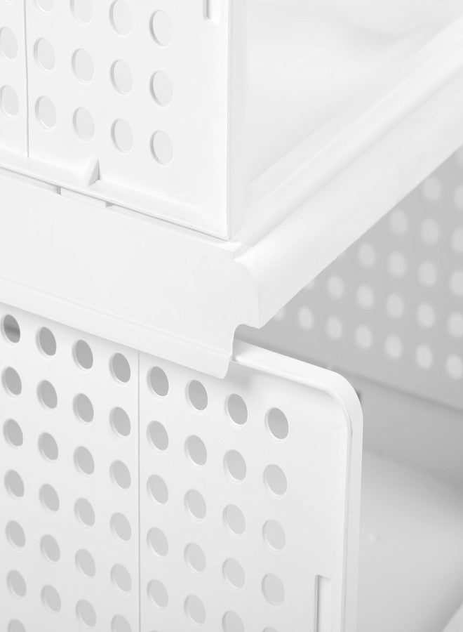Finner Plastic Multipurpose Foldable and Stackable Closet Drawer Organizer for Wardrobe Shelf Space Usage for Home and Kitchen Storage Basket Organizer- (Pack of 6, White) - Image 4